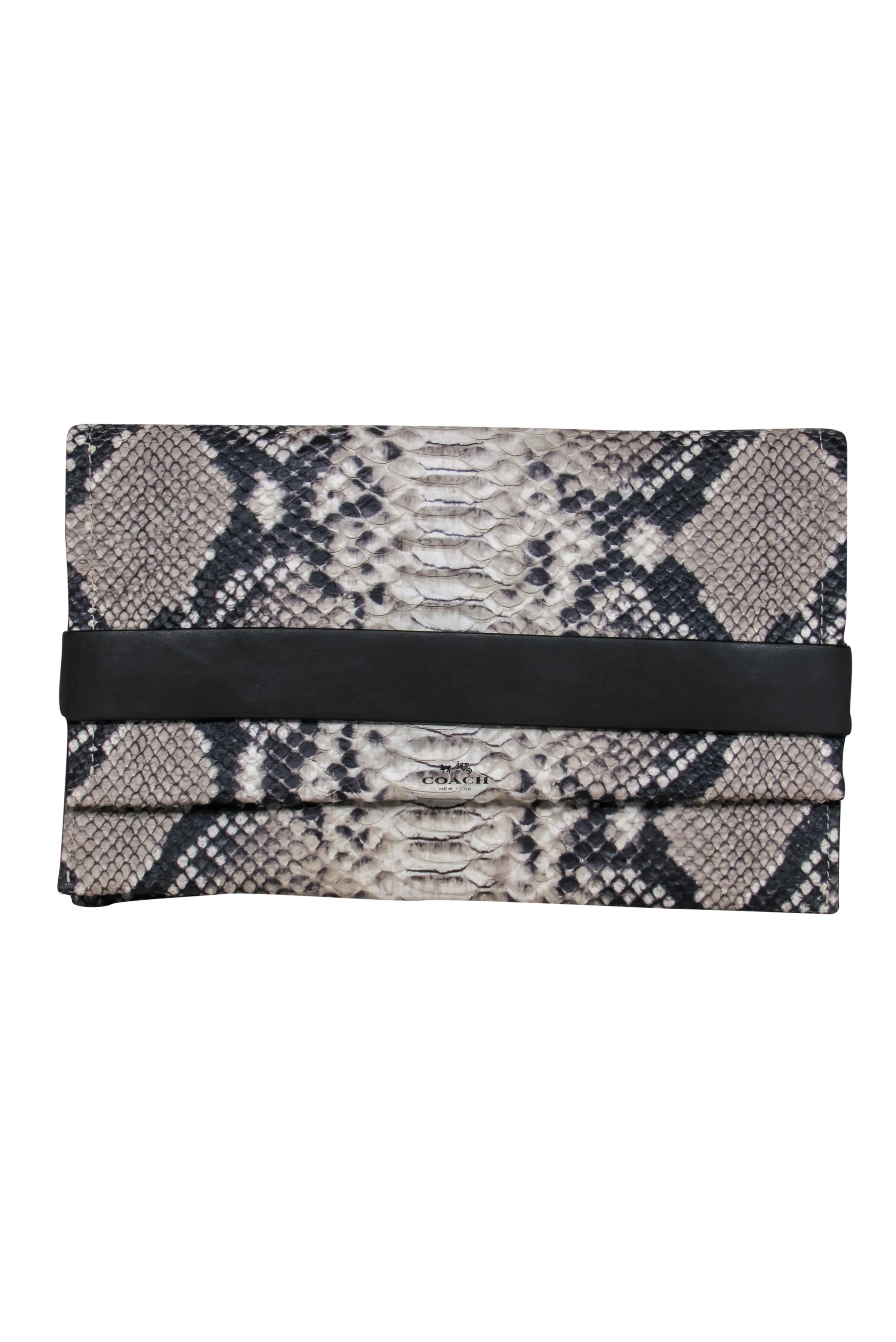 Coach - Black & Tan Snakeskin Foldover Clutch