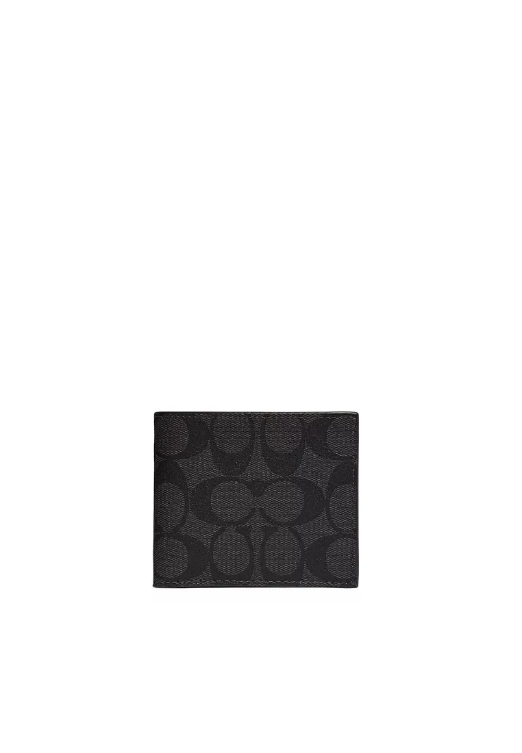 Coach ID Bill Wallet Signature PVC In Charcoal Black 66551