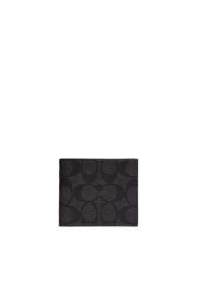 Coach ID Bill Wallet Signature PVC In Charcoal Black 66551