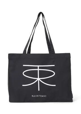 COTTON CANVAS SHOPPING BAG BLACK W. WHITE PRINT