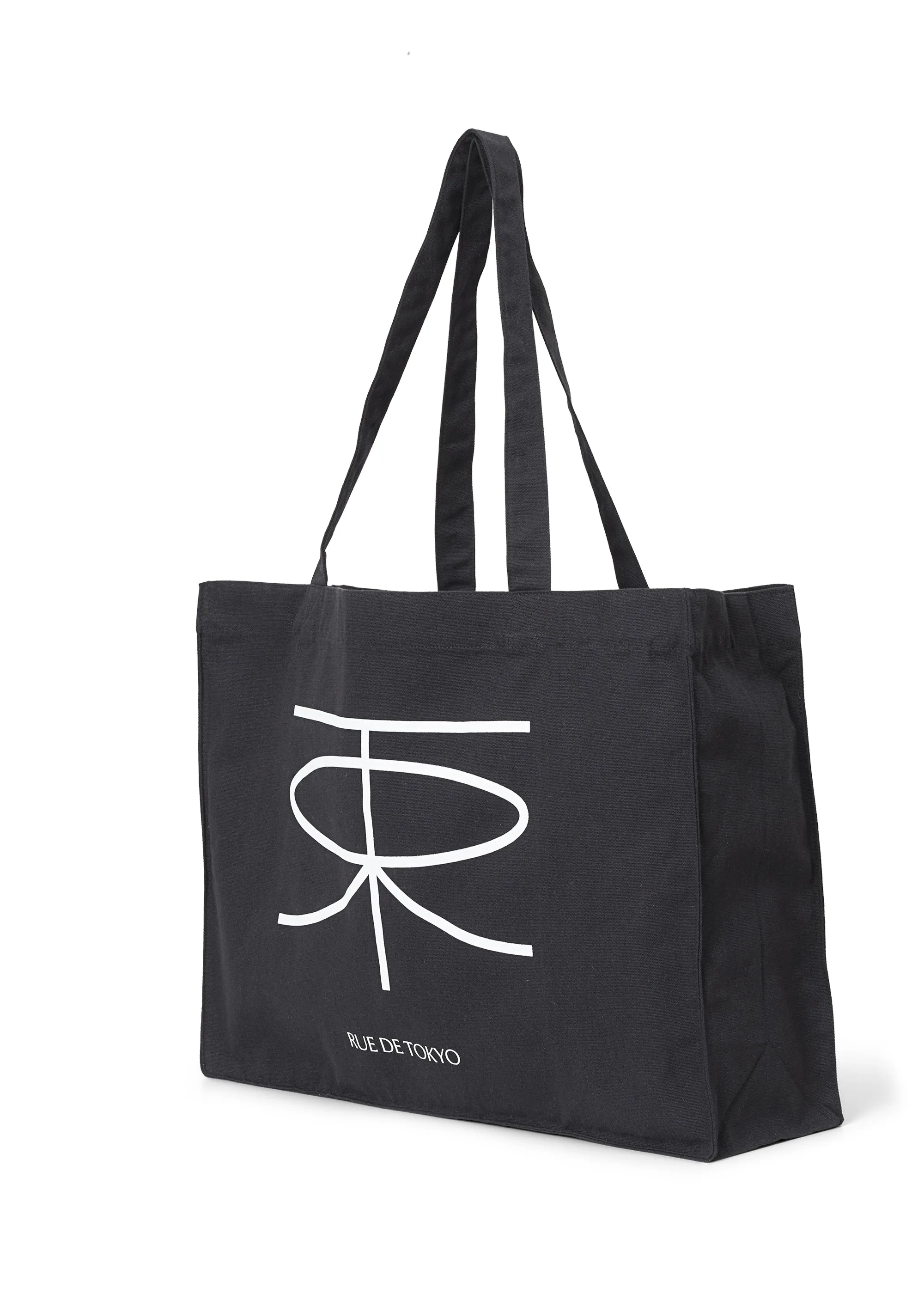 COTTON CANVAS SHOPPING BAG BLACK W. WHITE PRINT