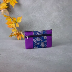 Cotton Multizip Purse Violet with Blue Colour.