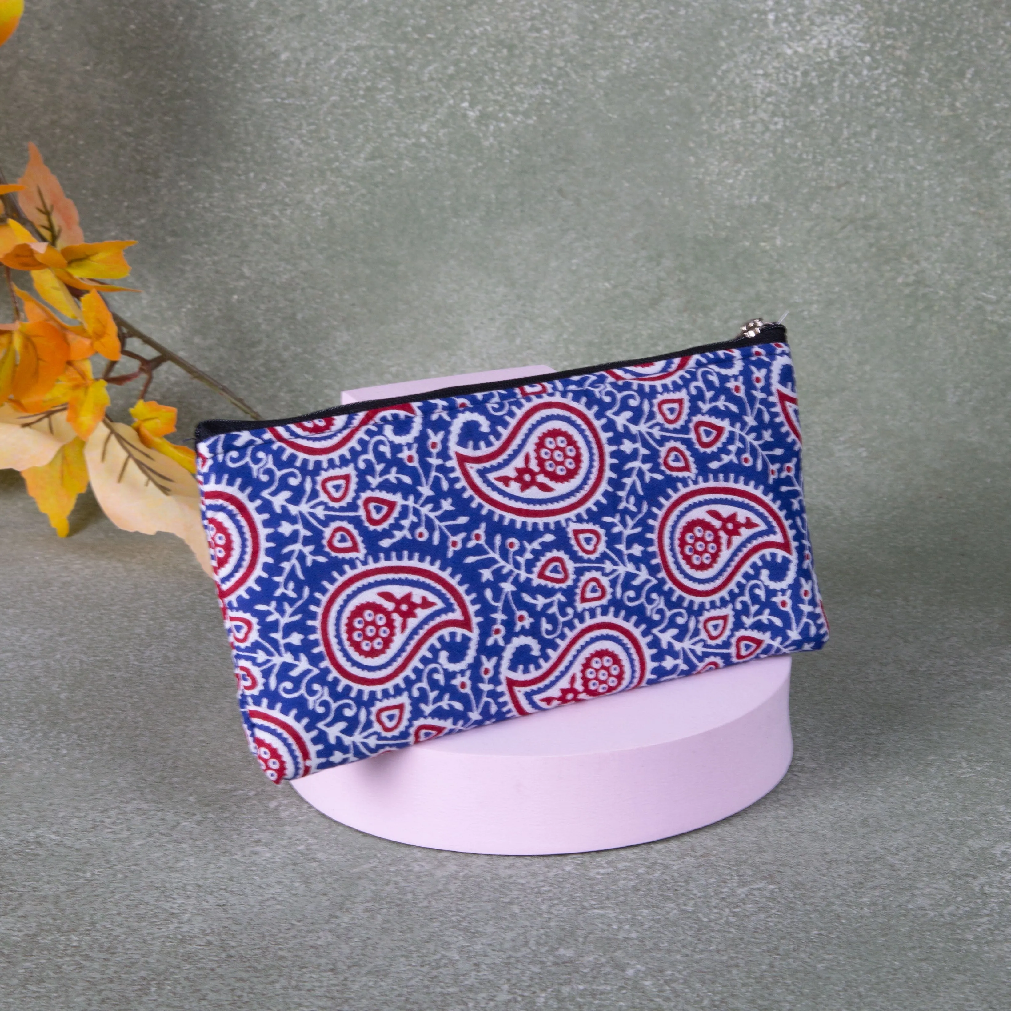 Cotton Purse Blue with Red Mango Design.