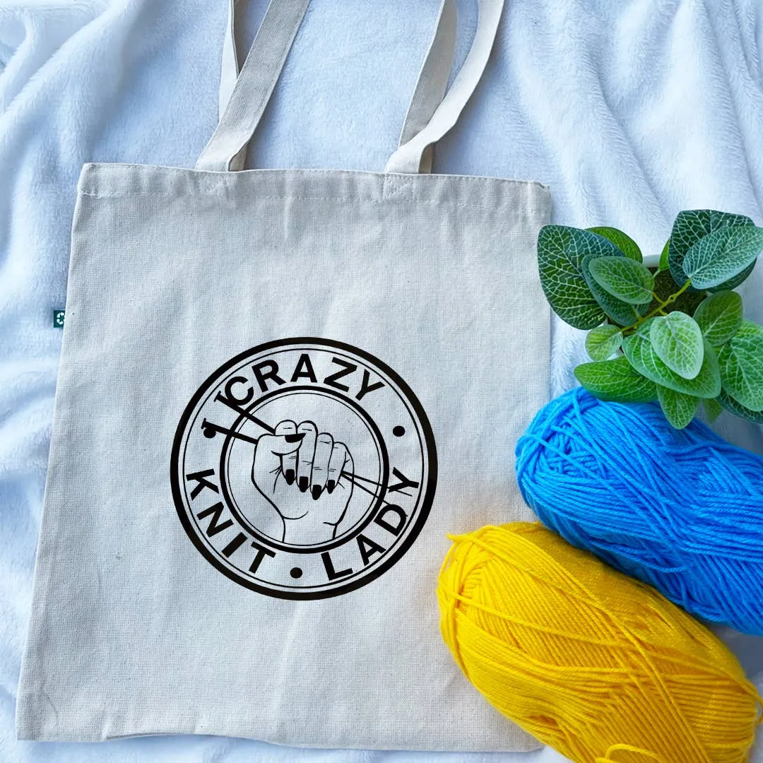 Crazy Knit Lady Recycle Canvas Tote Bag