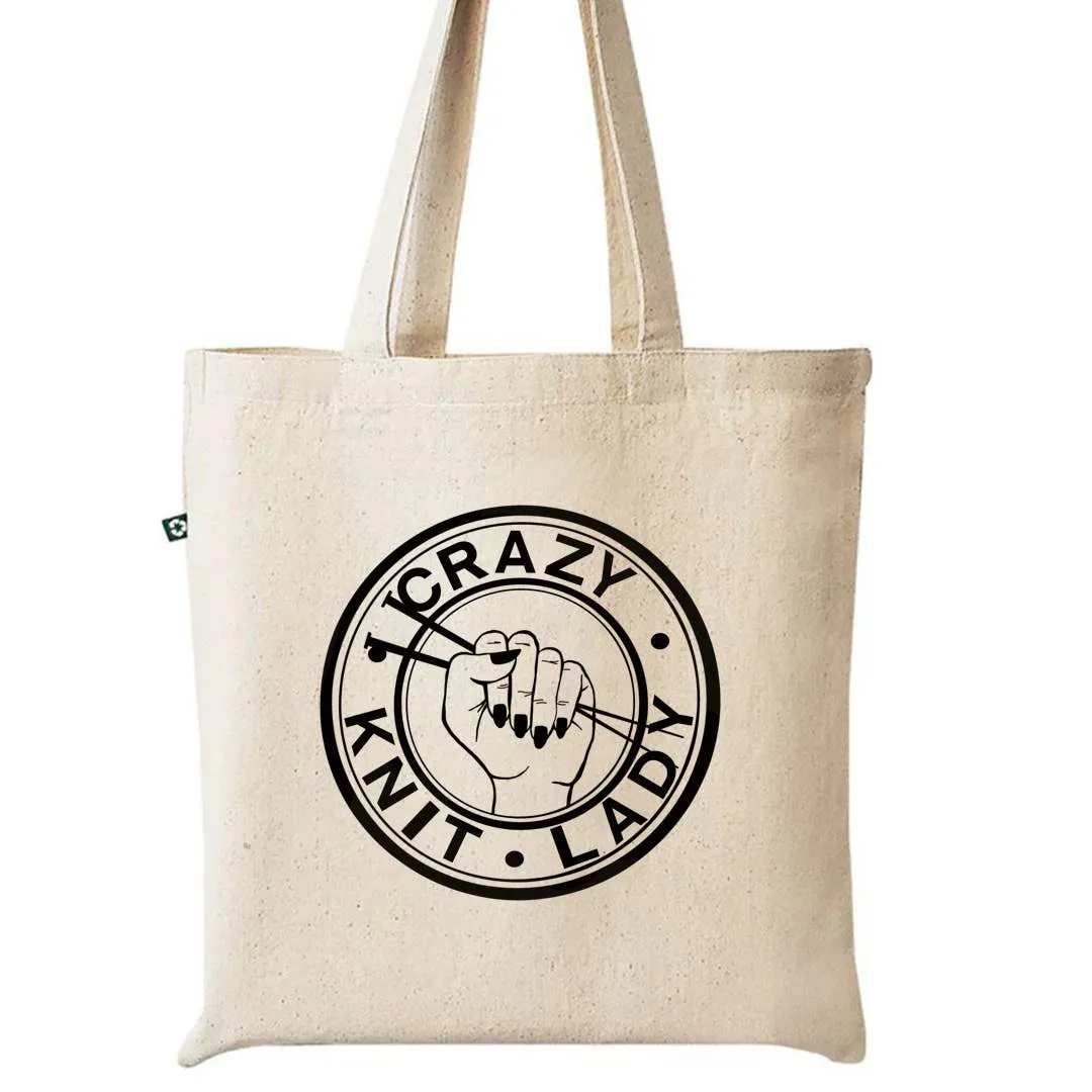 Crazy Knit Lady Recycle Canvas Tote Bag