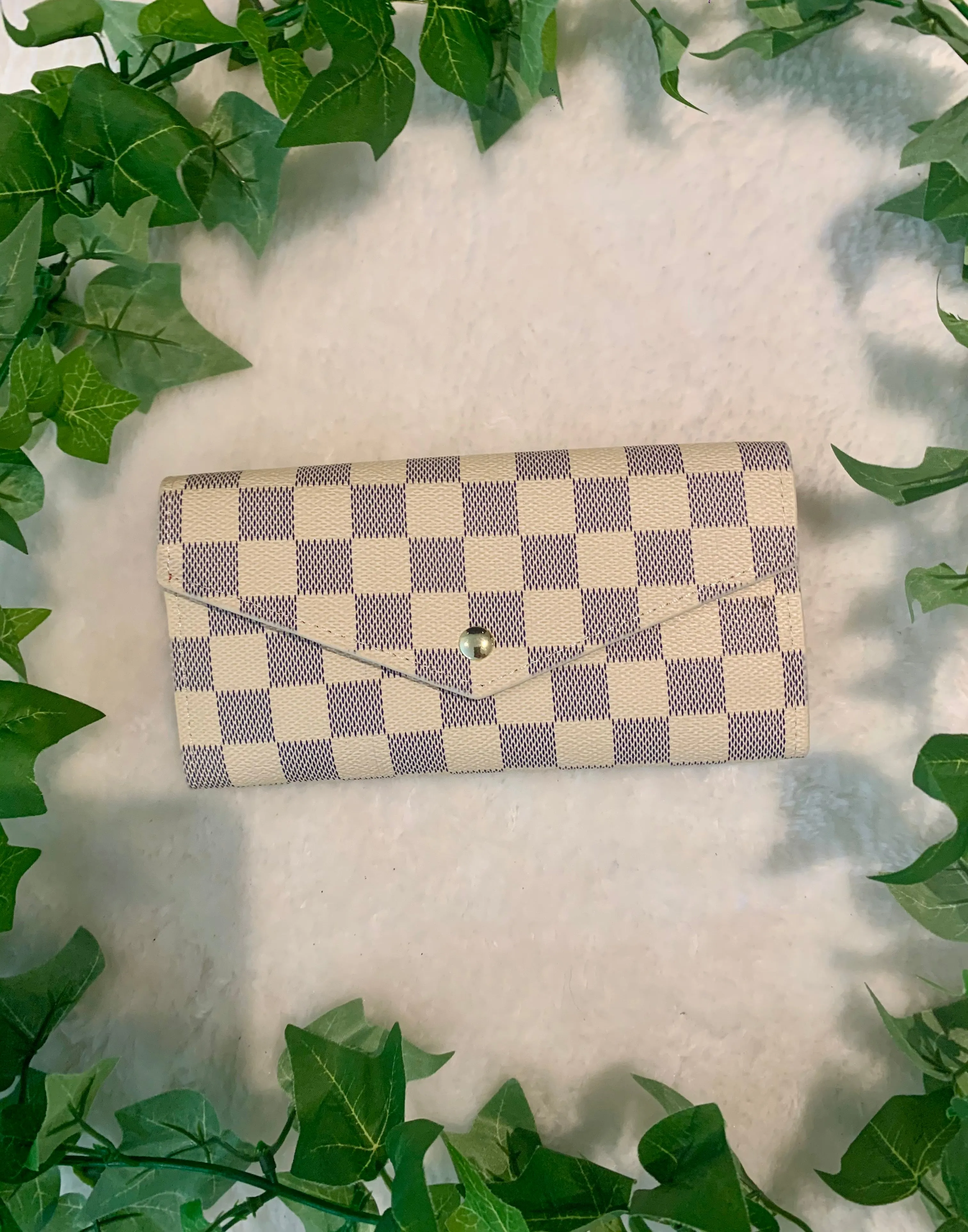 Cream grey check purse