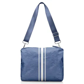 Crossbody Purse in Shimmer Navy Blue with White Stripes