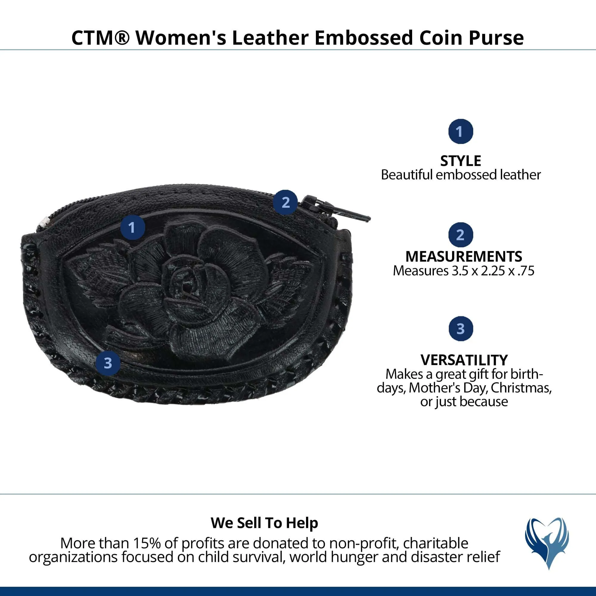 CTM® Women's Leather Embossed Coin Purse