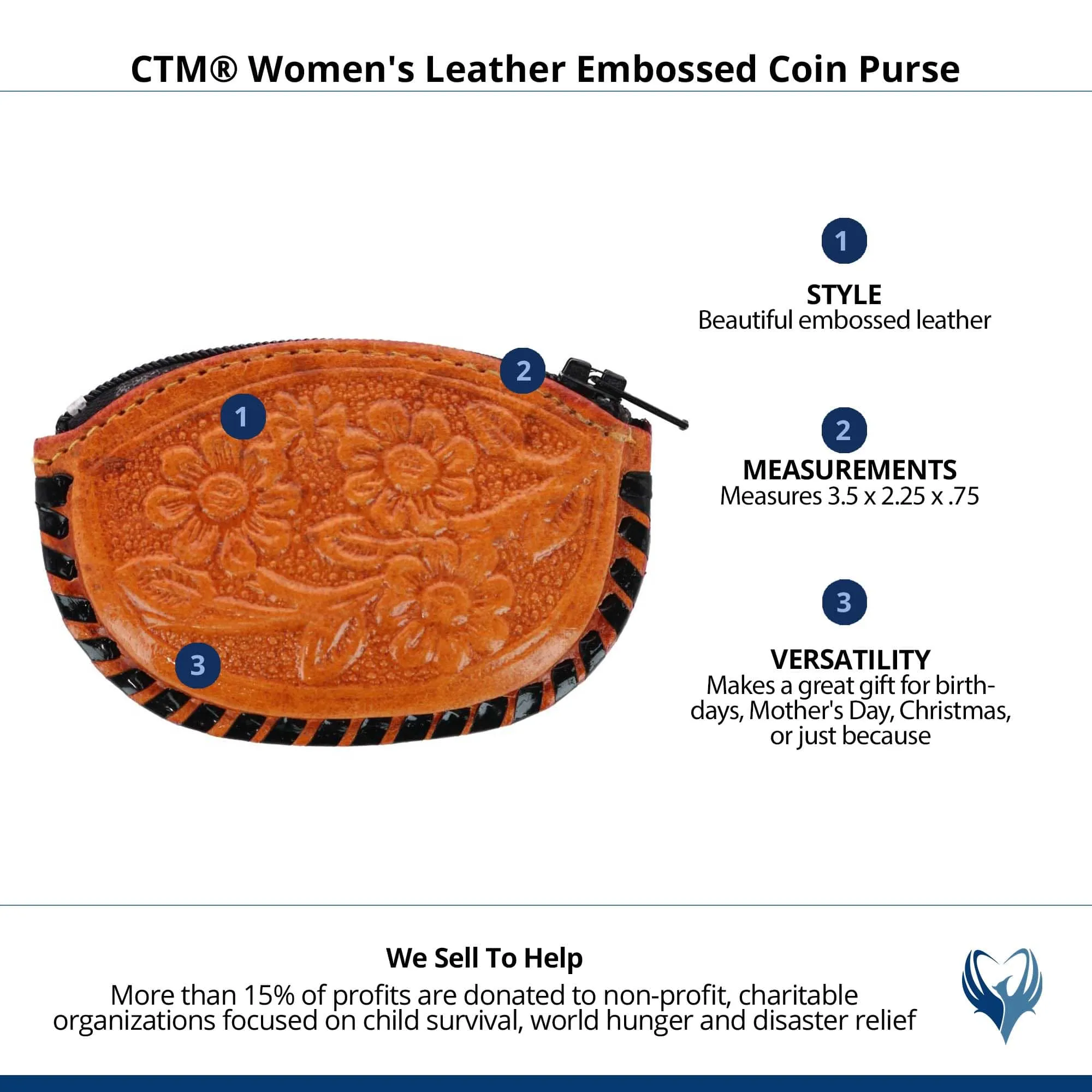 CTM® Women's Leather Embossed Coin Purse