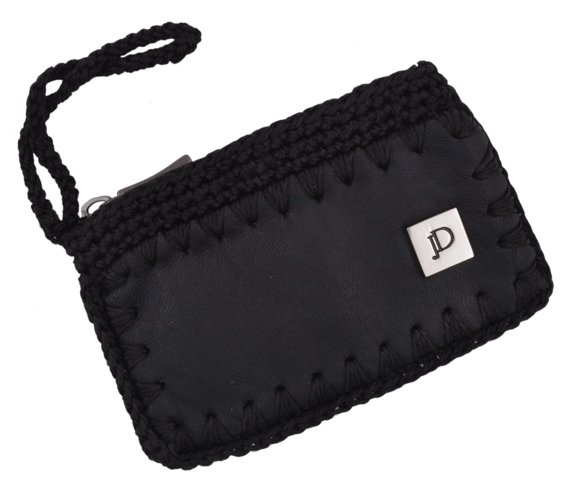 Cute Ladies Genuine Leather Black Coin Change Purse With Stitching