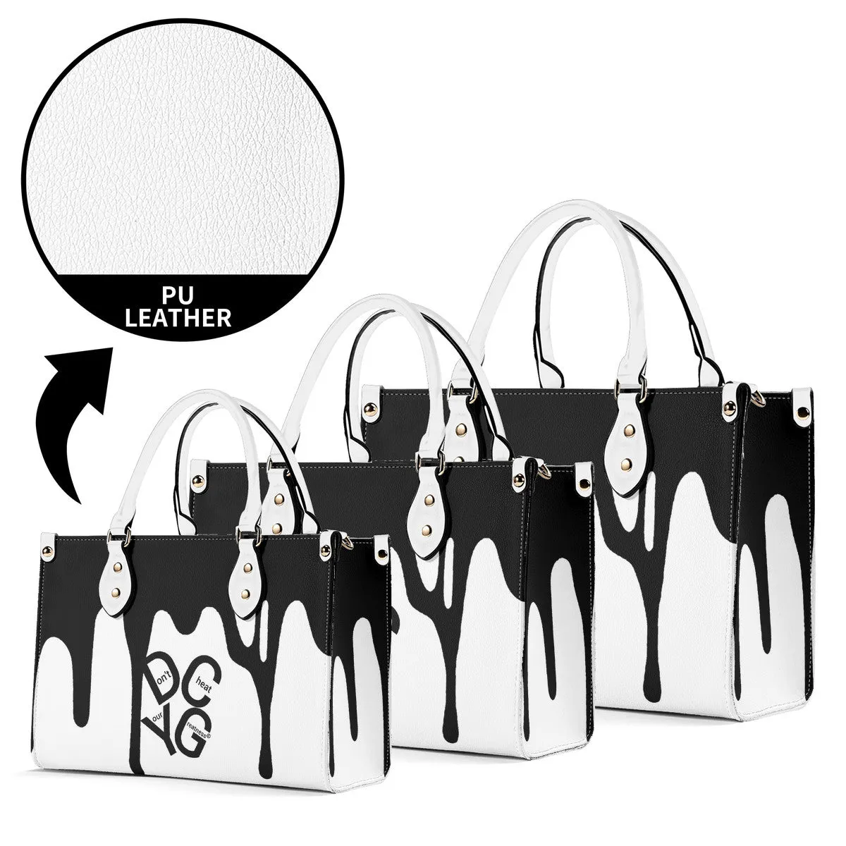 DRIP LO Black Logo & White Multiple Sizes Upgraded Luxury Women PU Leather Handbag