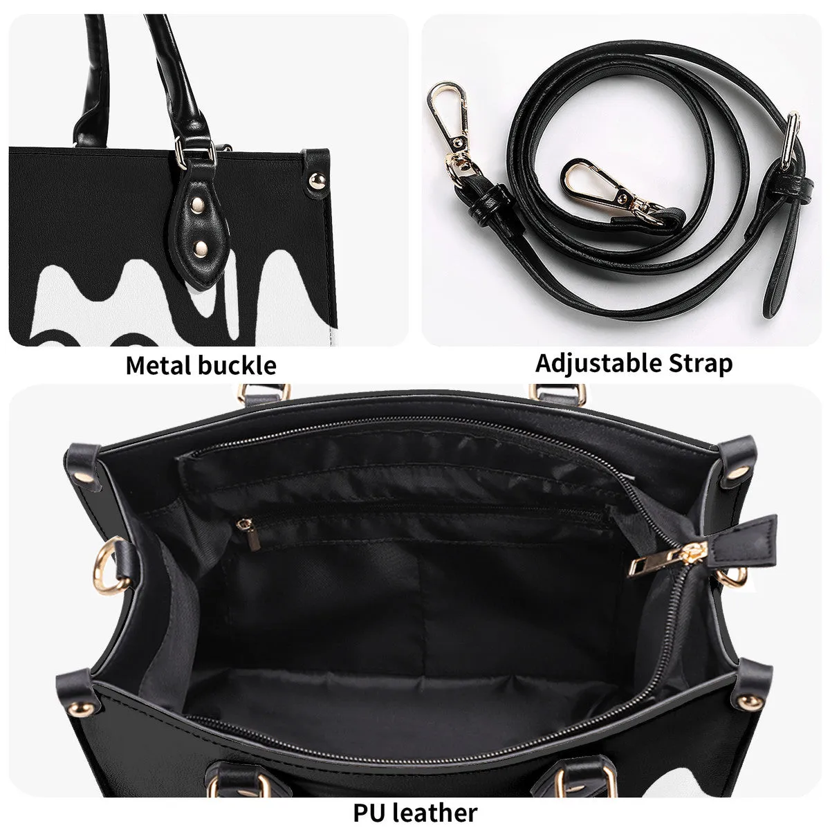 DRIP LO Black Logo & White Multiple Sizes Upgraded Luxury Women PU Leather Handbag