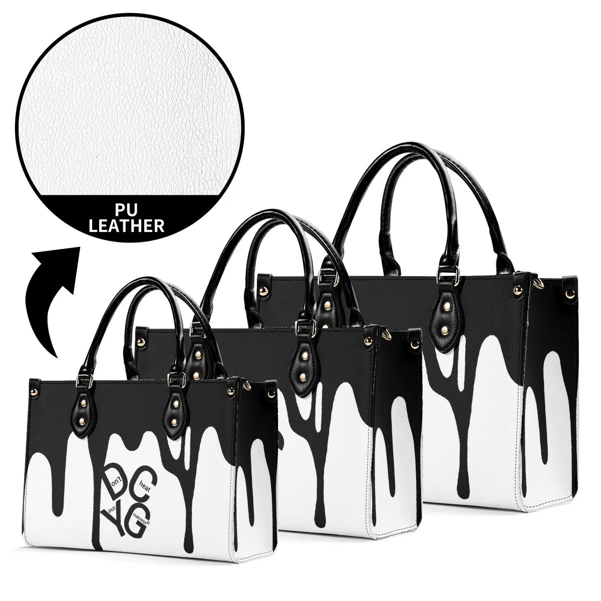 DRIP LO Black Logo & White Multiple Sizes Upgraded Luxury Women PU Leather Handbag