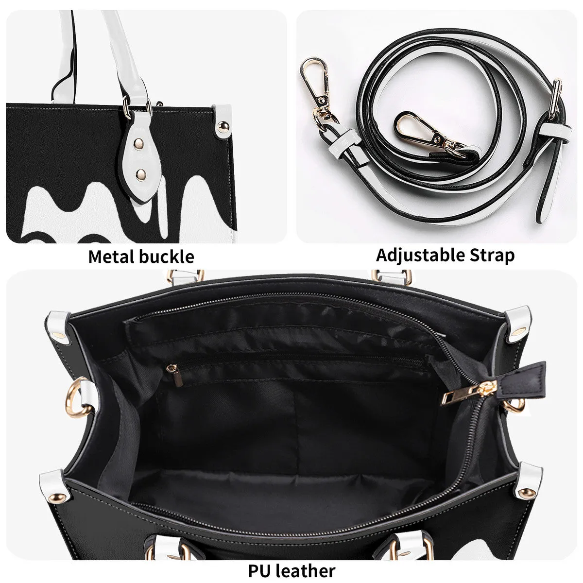 DRIP LO Black Logo & White Multiple Sizes Upgraded Luxury Women PU Leather Handbag