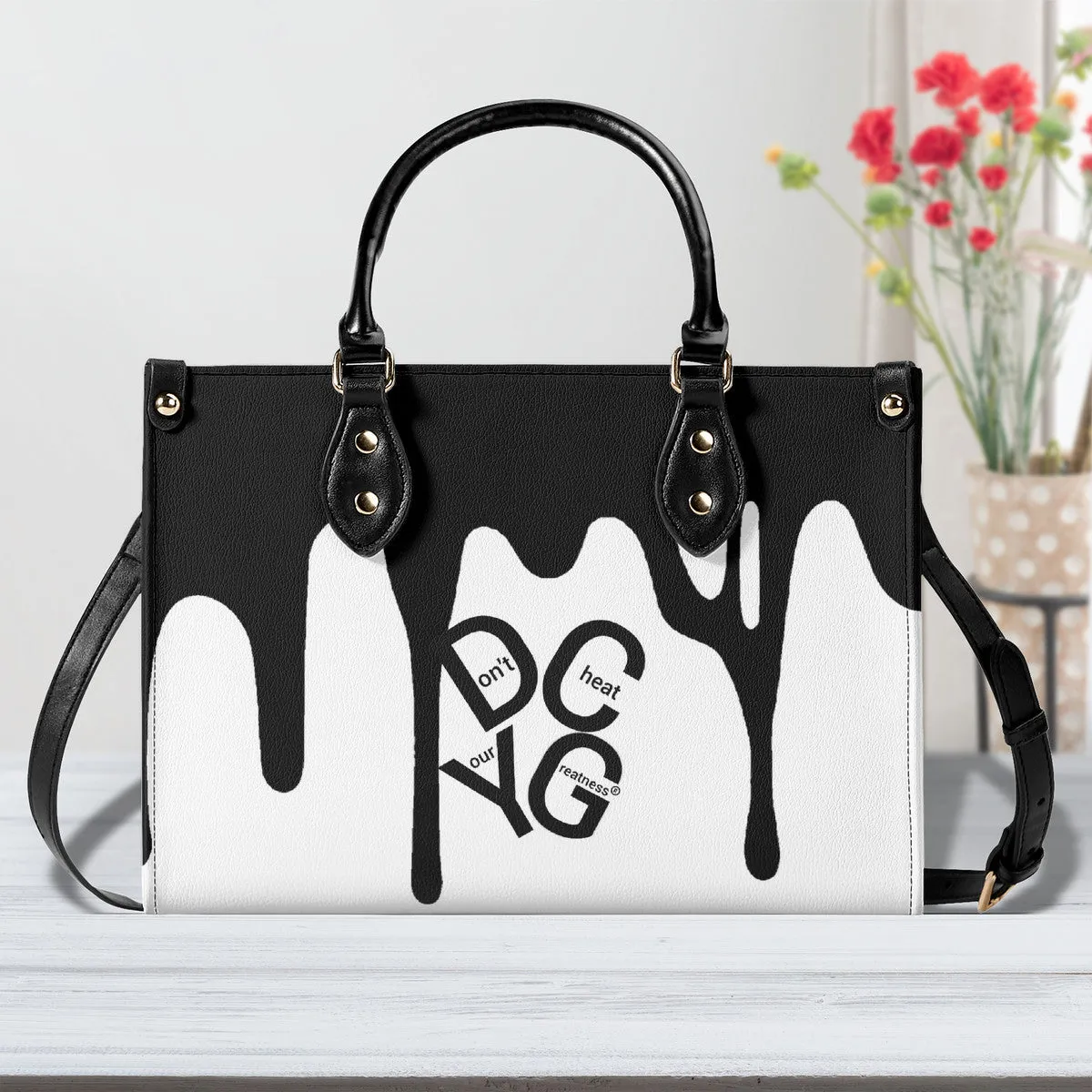 DRIP LO Black Logo & White Multiple Sizes Upgraded Luxury Women PU Leather Handbag