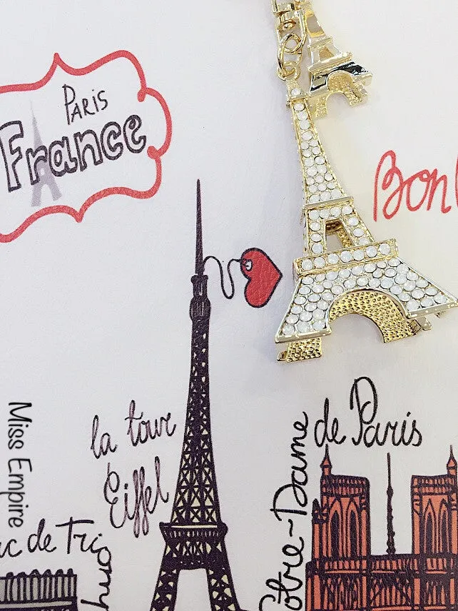 Eiffel Tower Bag Charm in White Opal