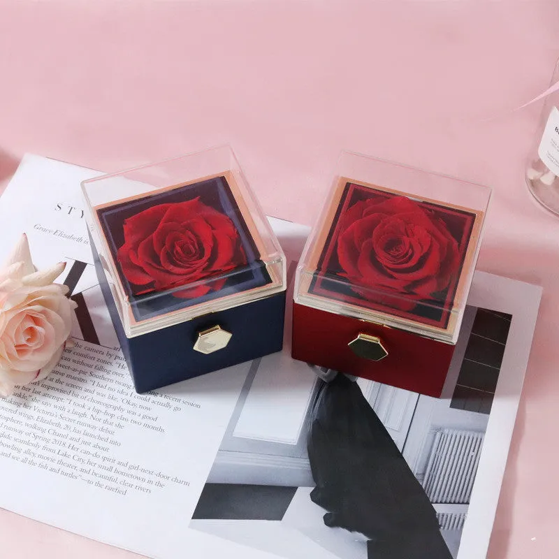 Elegant Acrylic Rotating Rose Jewelry Box – A Timeless Keepsake