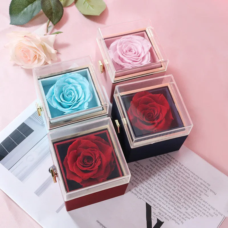 Elegant Acrylic Rotating Rose Jewelry Box – A Timeless Keepsake