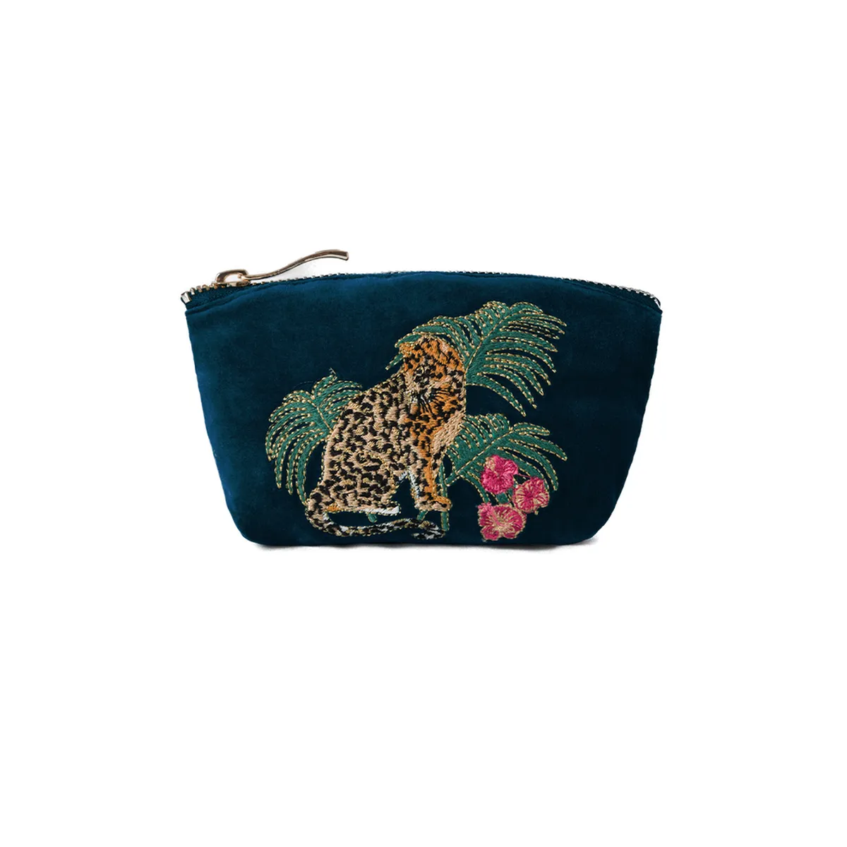 Elizabeth Scarlett Jungle Jaguar Velvet Coin Purse | Ink Blue