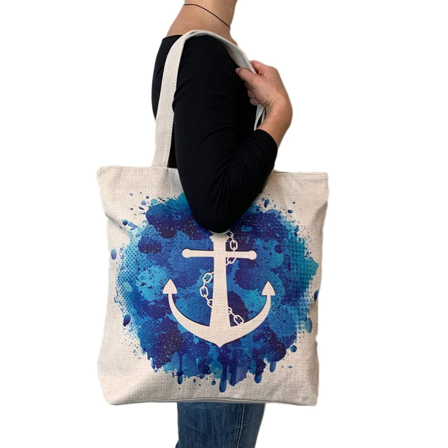 Empire Cove Anchor Print Cotton Canvas Tote Bags Reusable Beach Shopping