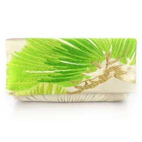 Envelope Clutch Bag with Pine in Green on Silver | Upcycled Kimono Obi Silk