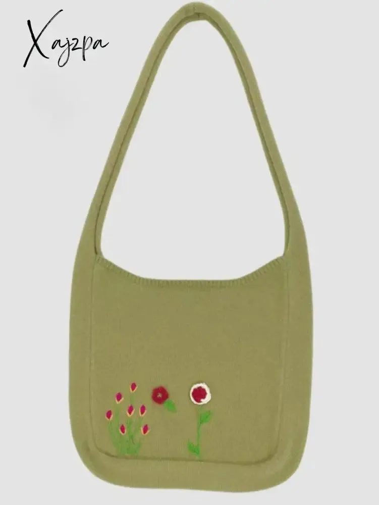 Ethnic Floral Embroidery Knitted Shopper Bag