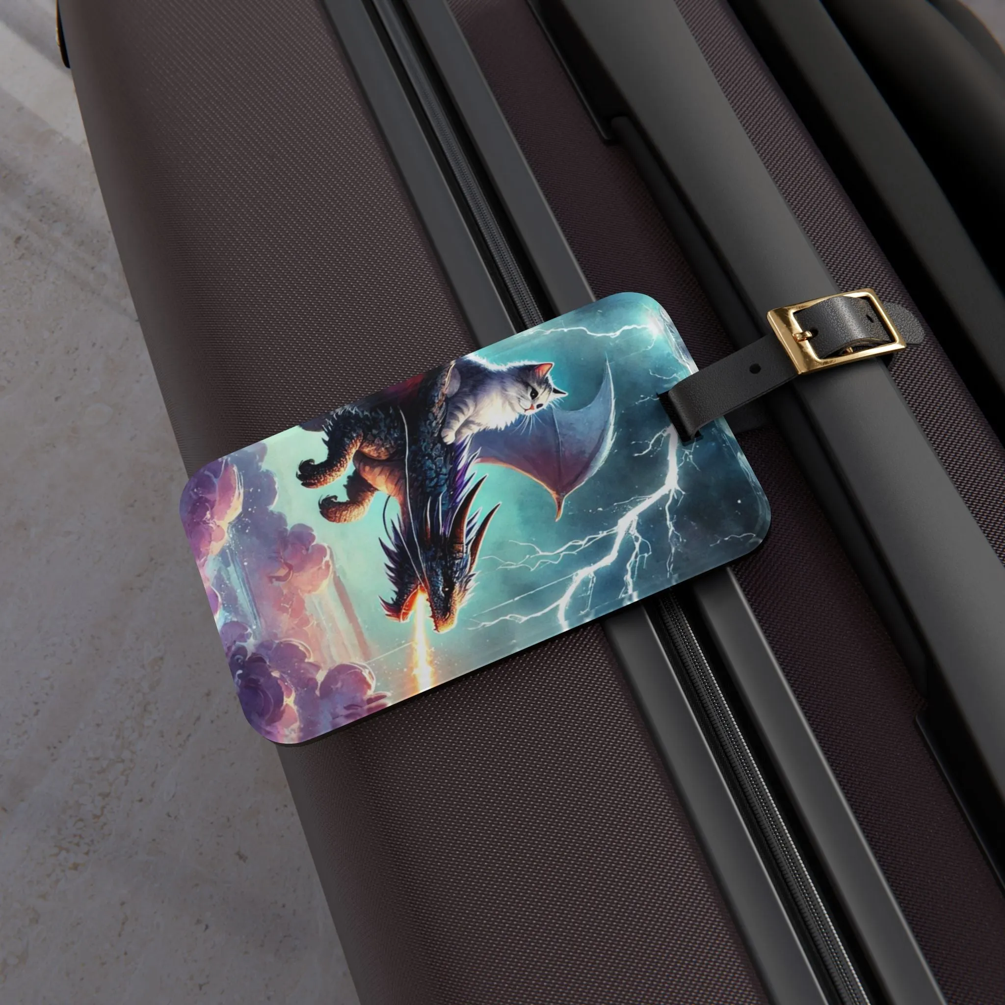 Fantasy Cat Dragon Rider - Luggage Tag - Travel Gift