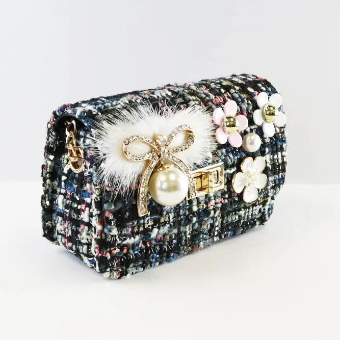 Floral & Bow Tweed Purse