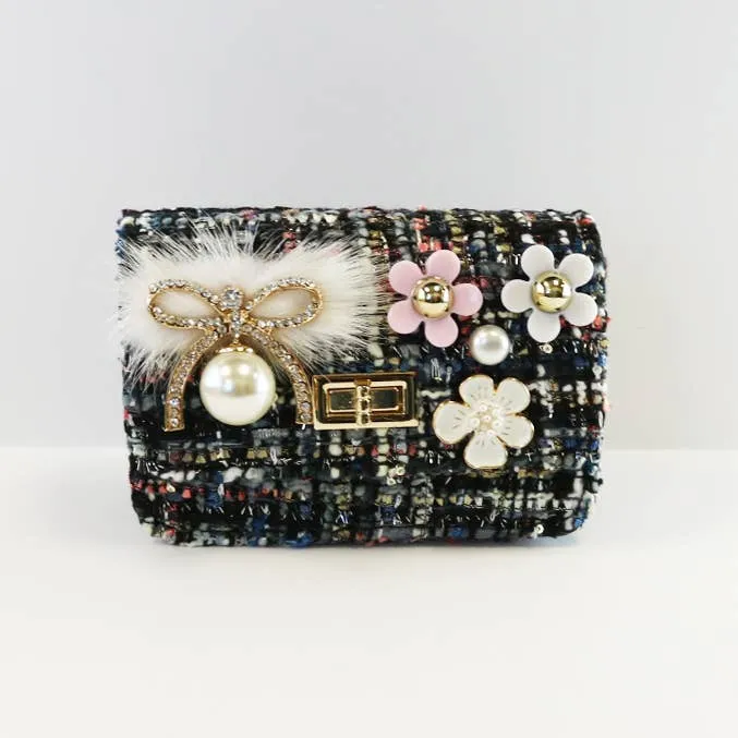 Floral & Bow Tweed Purse