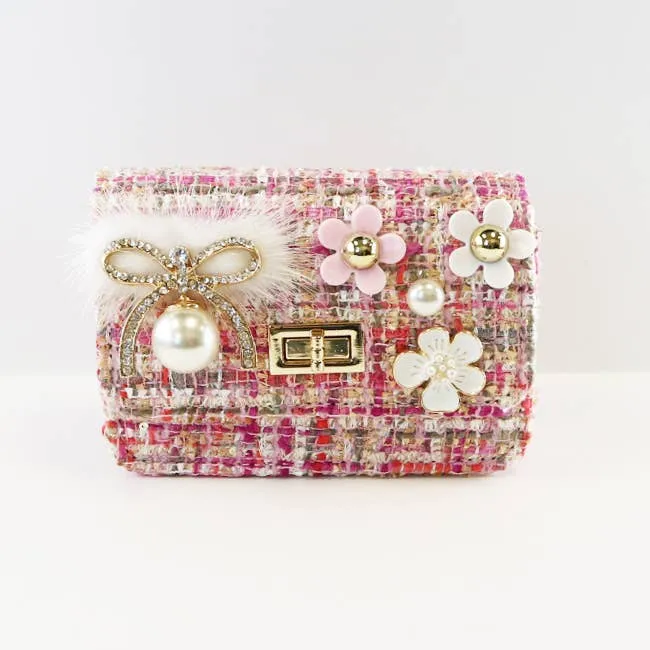 Floral & Bow Tweed Purse