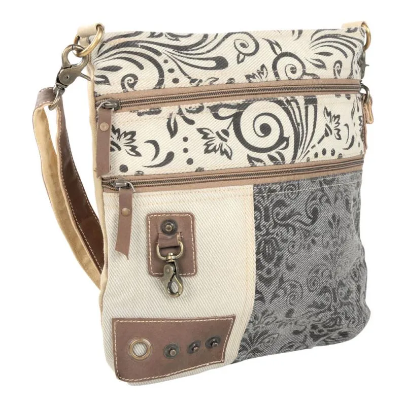 Floral Double Zipper Shoulder Bag