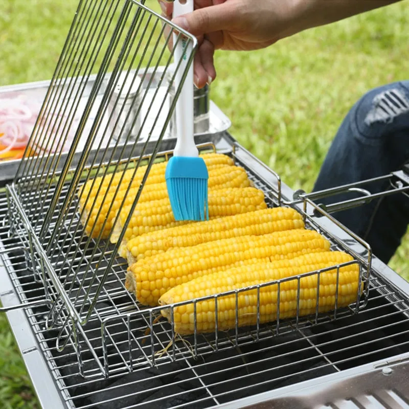 Folding BBQ Grill Vegetable Basket Non-Stick Rectangle Grilling Mesh