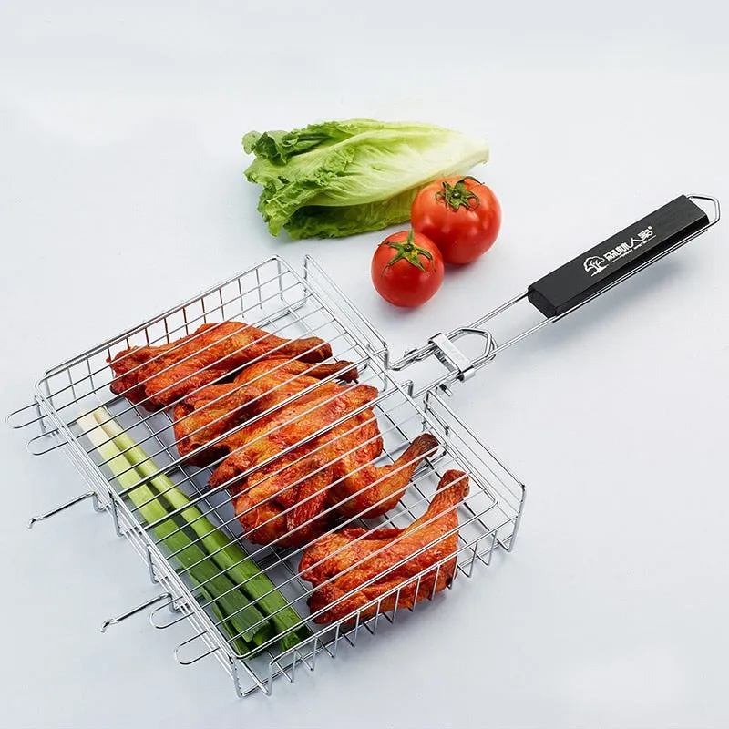 Folding BBQ Grill Vegetable Basket Non-Stick Rectangle Grilling Mesh