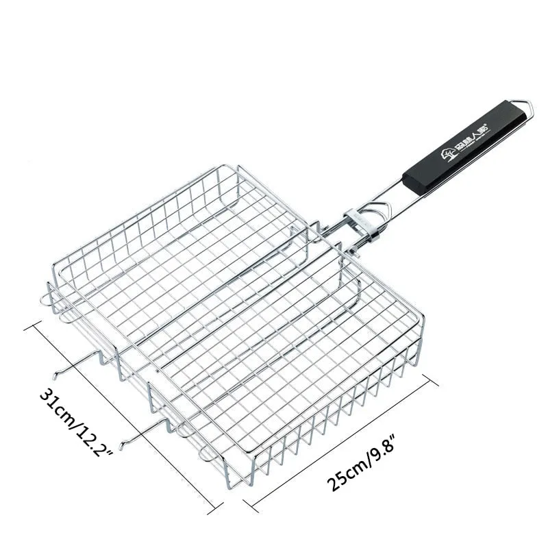 Folding BBQ Grill Vegetable Basket Non-Stick Rectangle Grilling Mesh