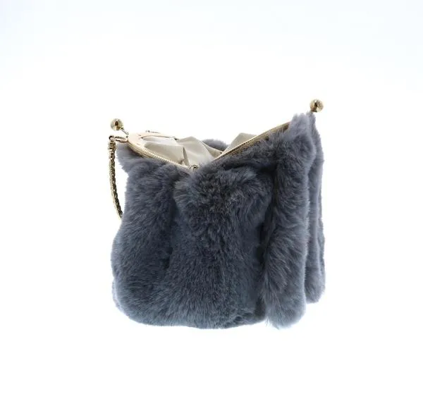 Furry Rabbit Ear Plush Purse - Grey