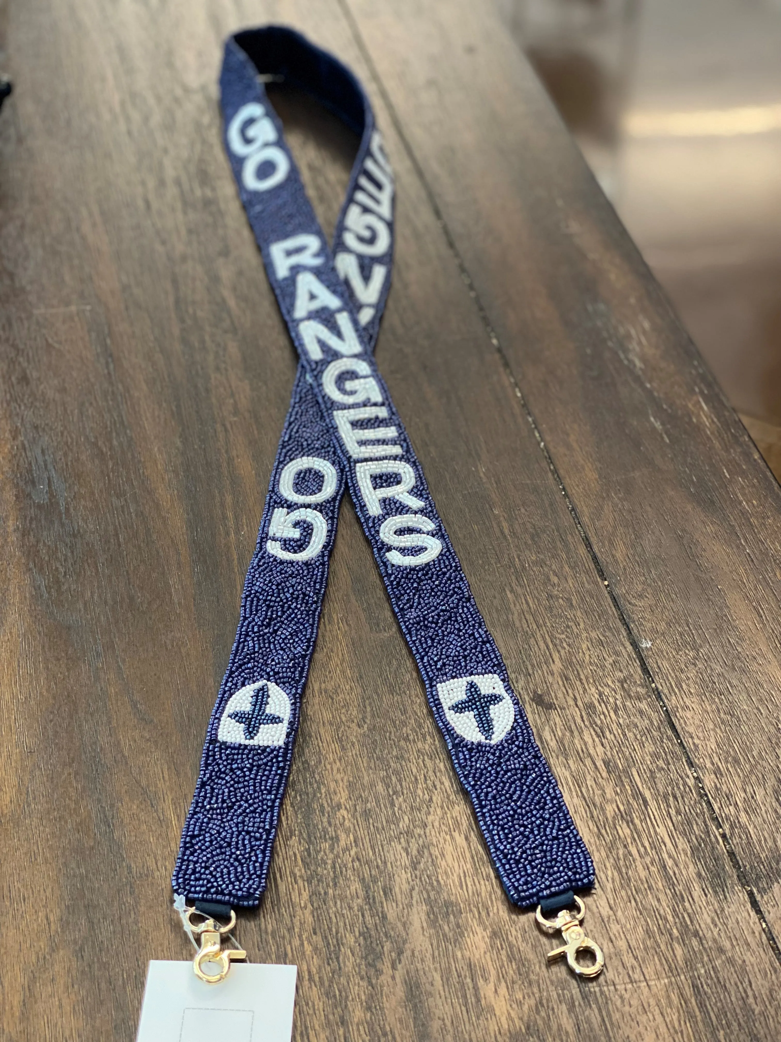 Gameday Skinny Beaded Purse Straps in White & Navy