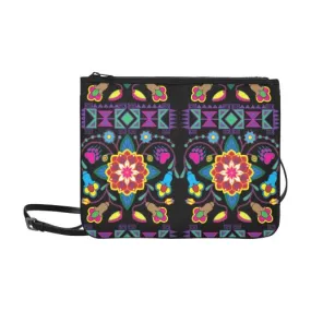 Geometric Floral Winter-Black Slim Clutch Bag