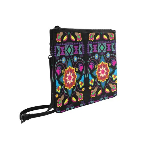 Geometric Floral Winter-Black Slim Clutch Bag