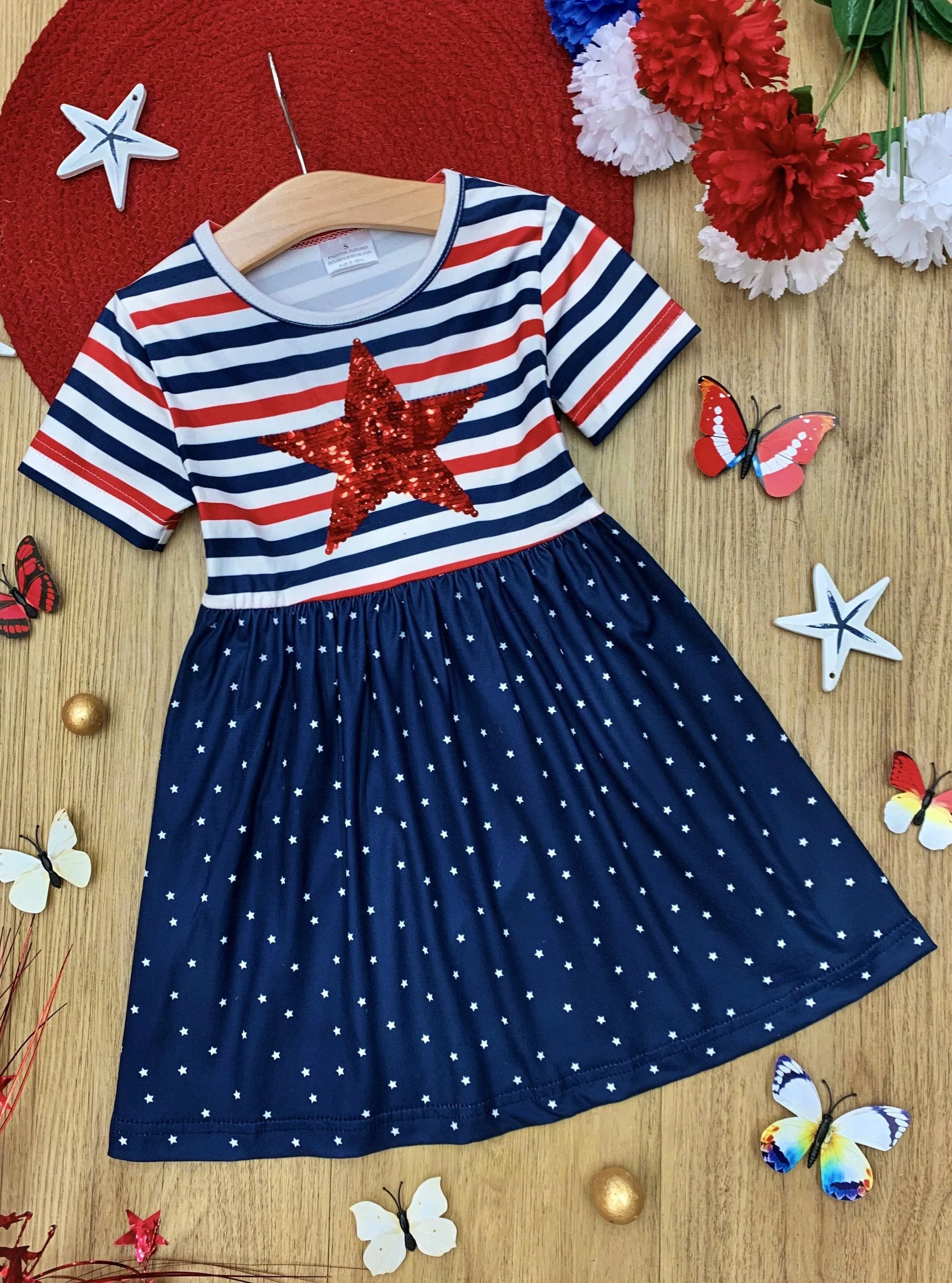 Girls 4th of July Sequin Star Dress