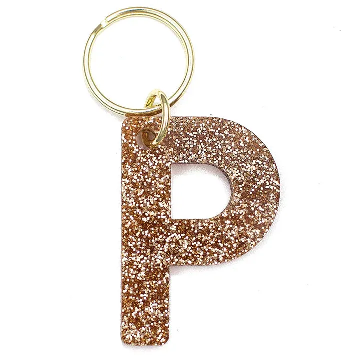 Gold Glitter Letter Keychain