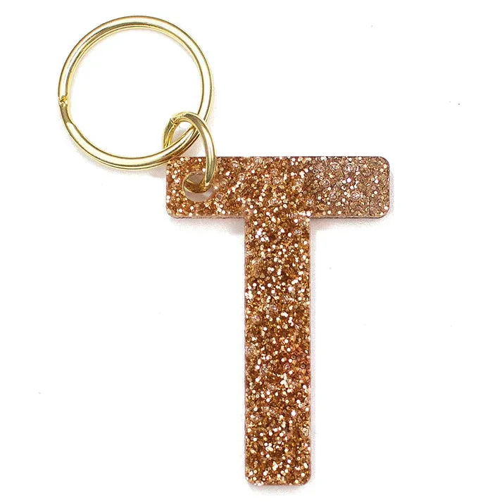 Gold Glitter Letter Keychain