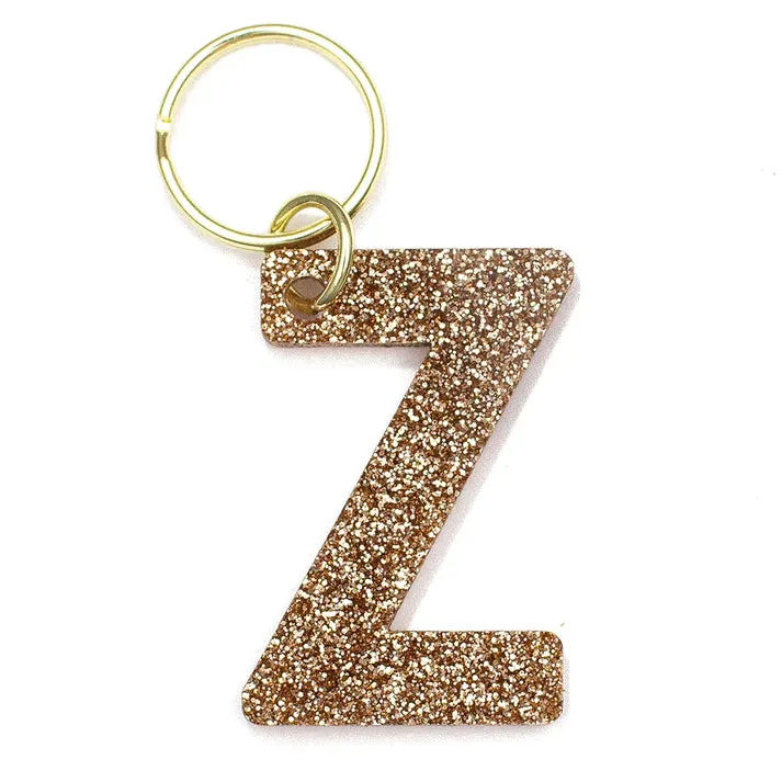 Gold Glitter Letter Keychain