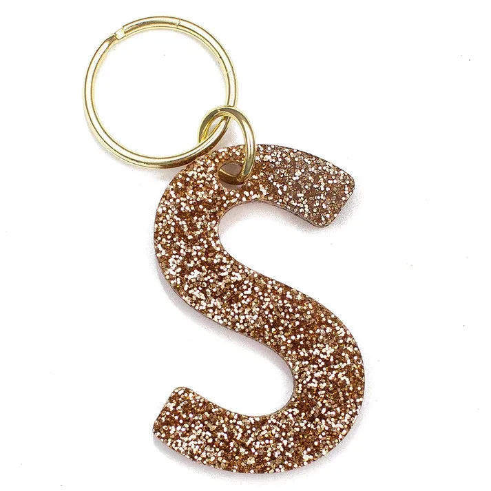 Gold Glitter Letter Keychain