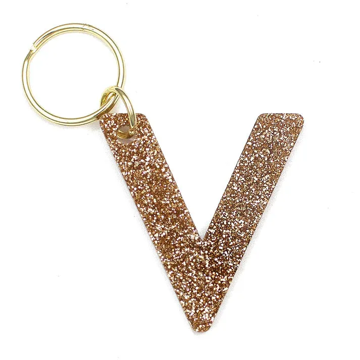 Gold Glitter Letter Keychain