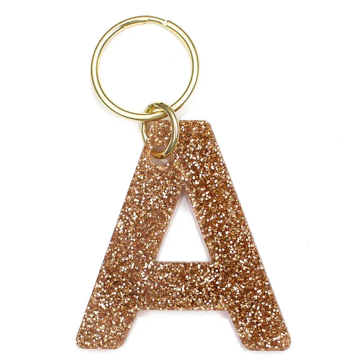 Gold Glitter Letter Keychain