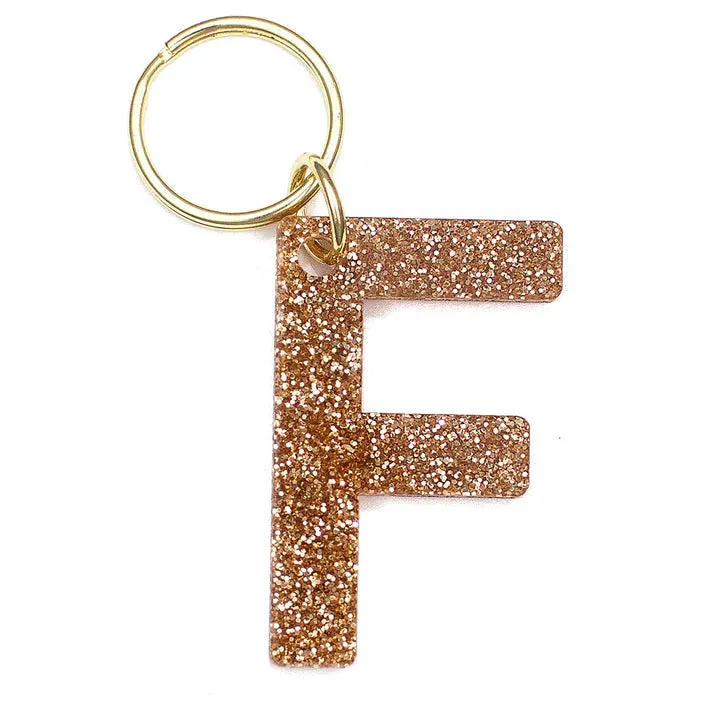 Gold Glitter Letter Keychain