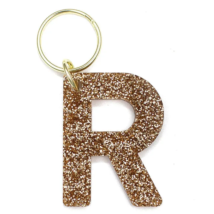 Gold Glitter Letter Keychain