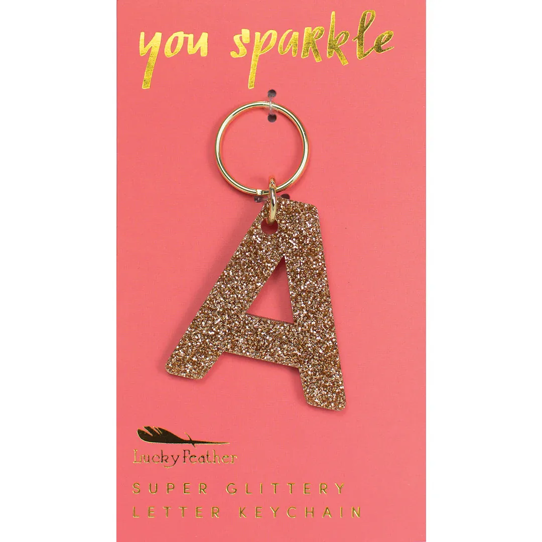 Gold Glitter Letter Keychain