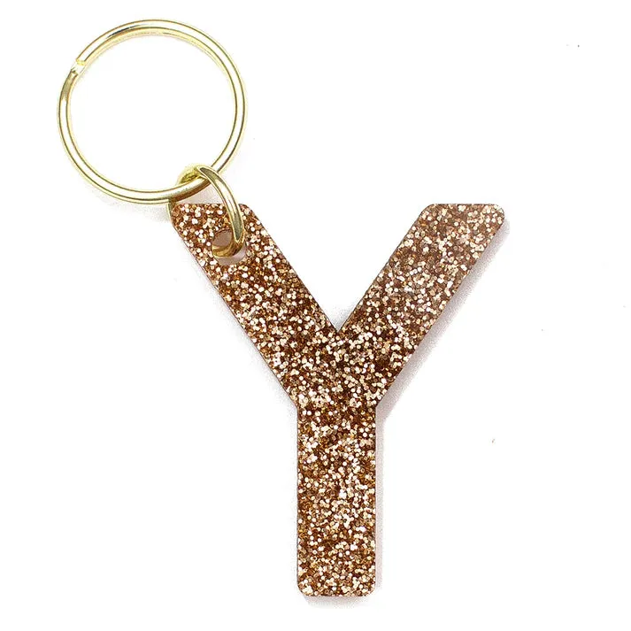 Gold Glitter Letter Keychain