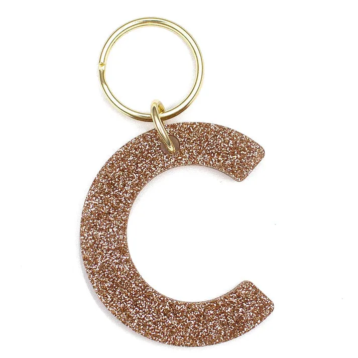 Gold Glitter Letter Keychain